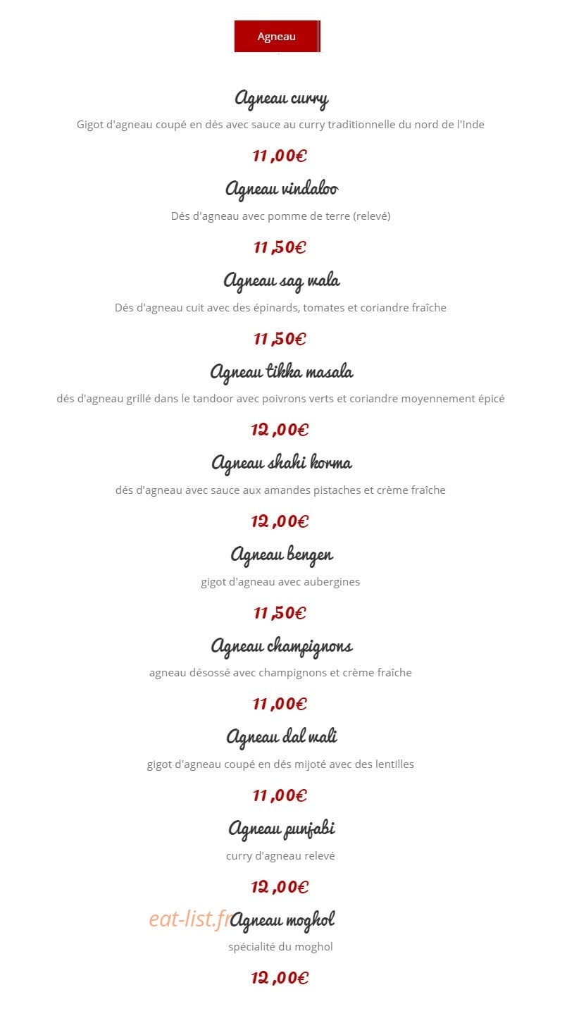 Restaurant moghol — carte page 6