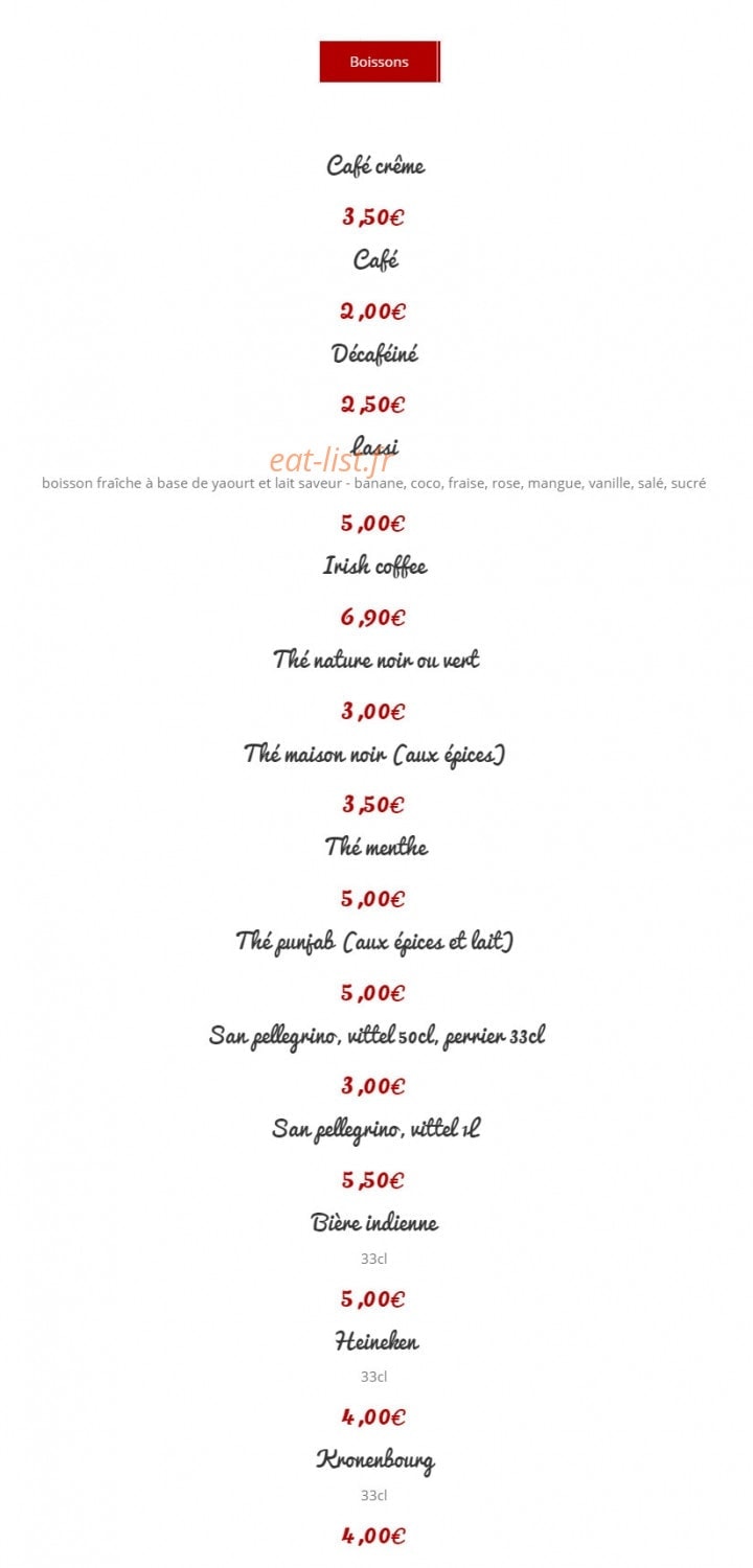 Restaurant moghol — carte page 15