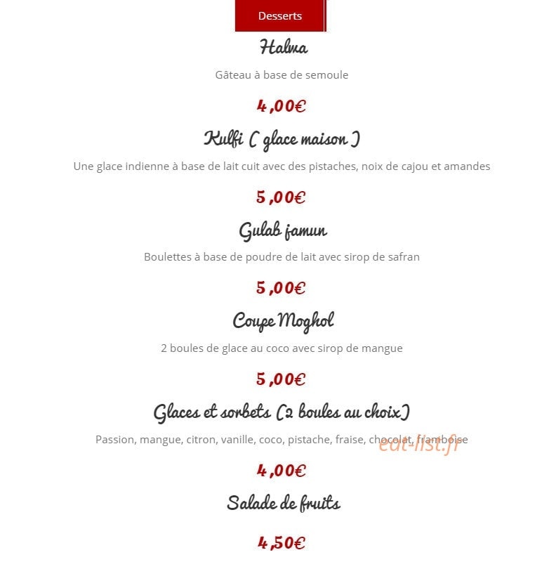 Restaurant moghol — carte page 13