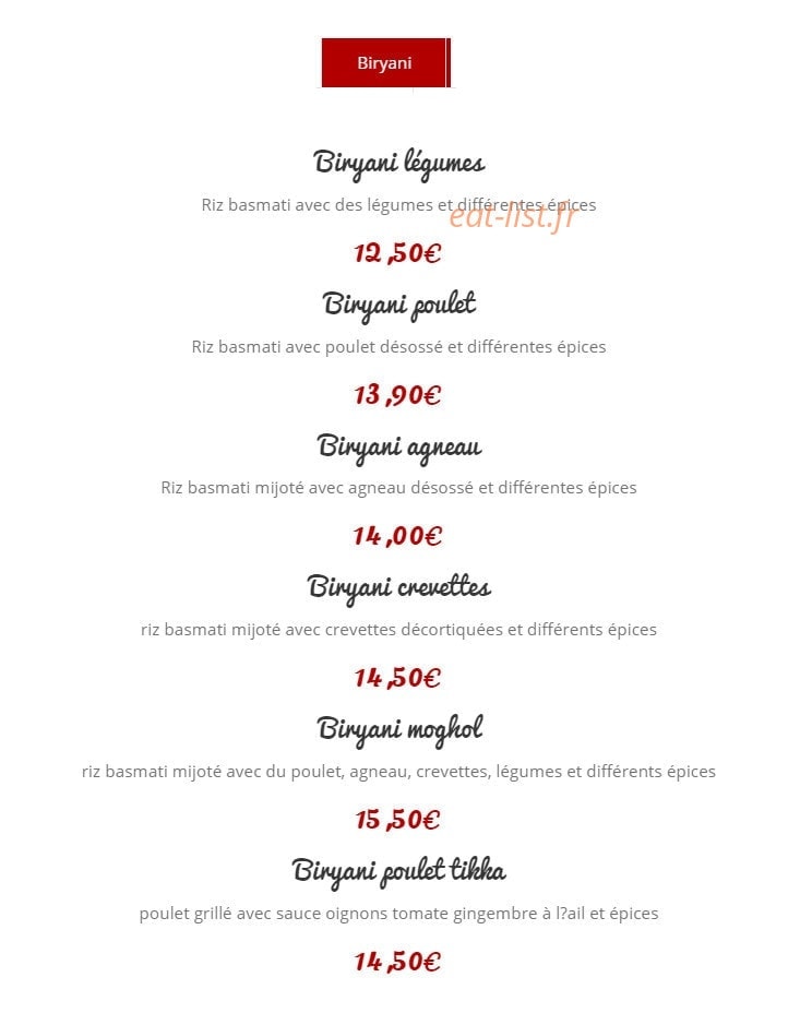 Restaurant moghol — carte page 8