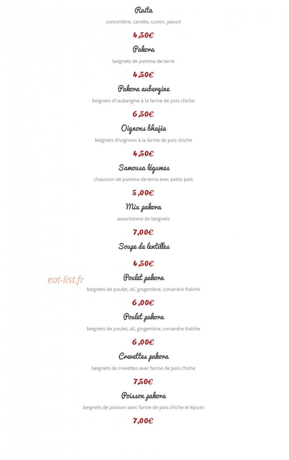 Restaurant moghol — carte page 5