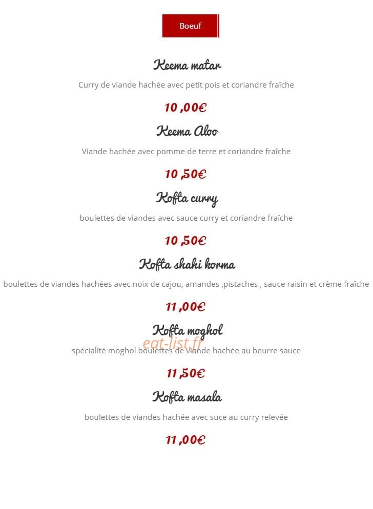 Restaurant moghol — carte page 7
