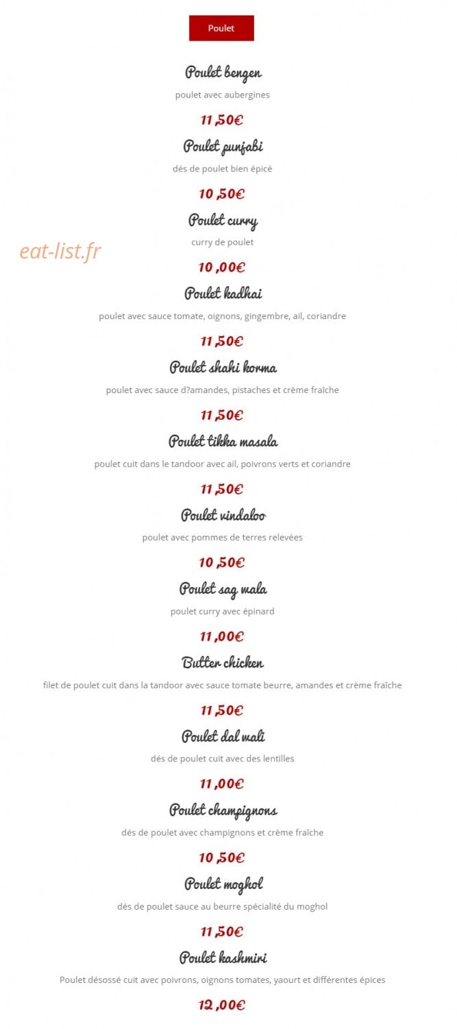 Restaurant moghol — carte page 11
