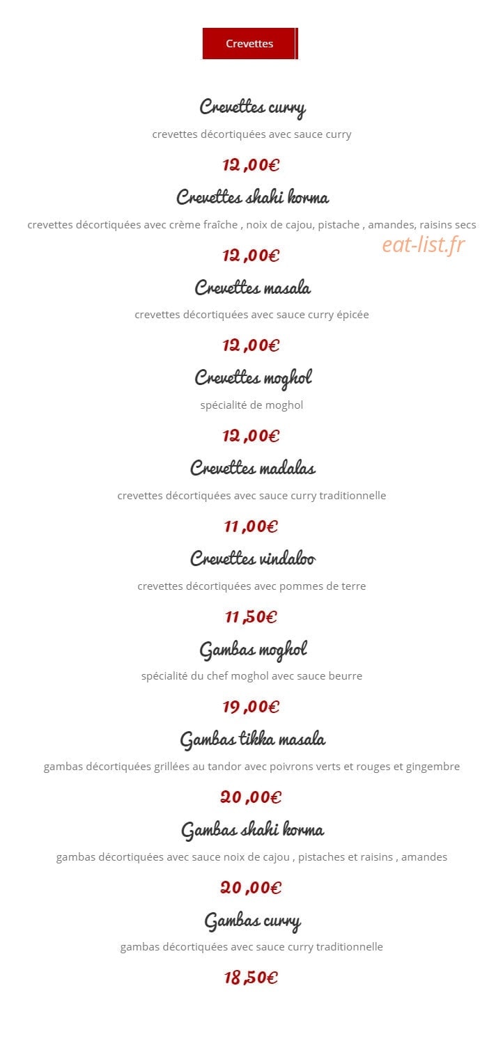Restaurant moghol — carte page 10