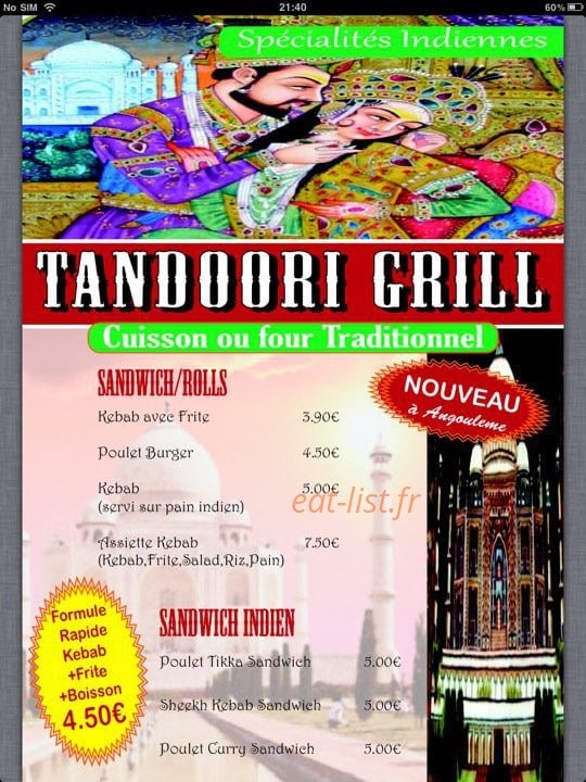 Tandoori grill — carte page 1