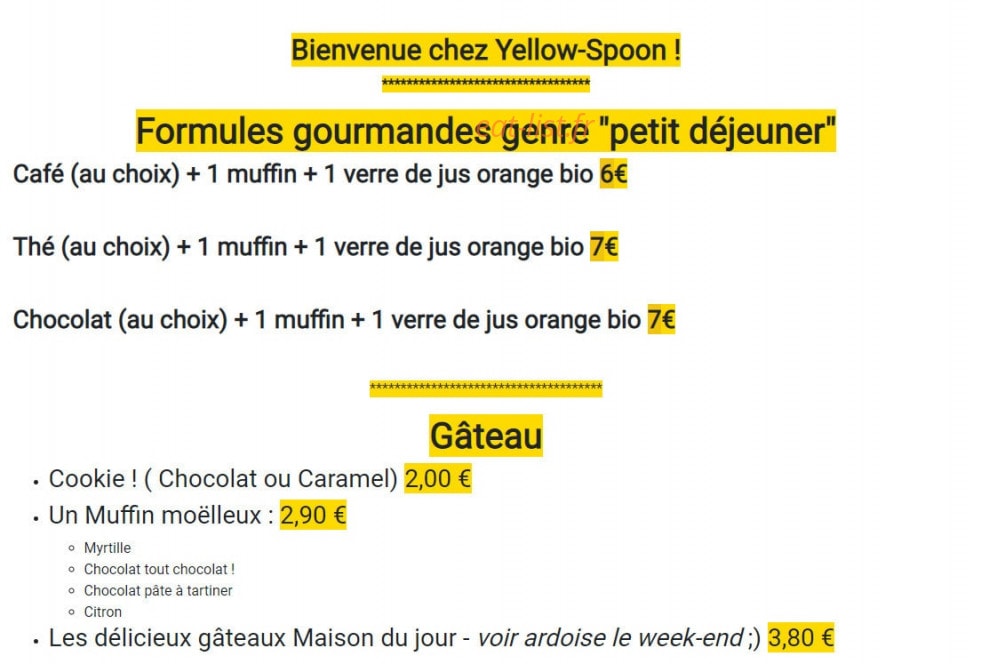 Yellow Spoon — carte page 1
