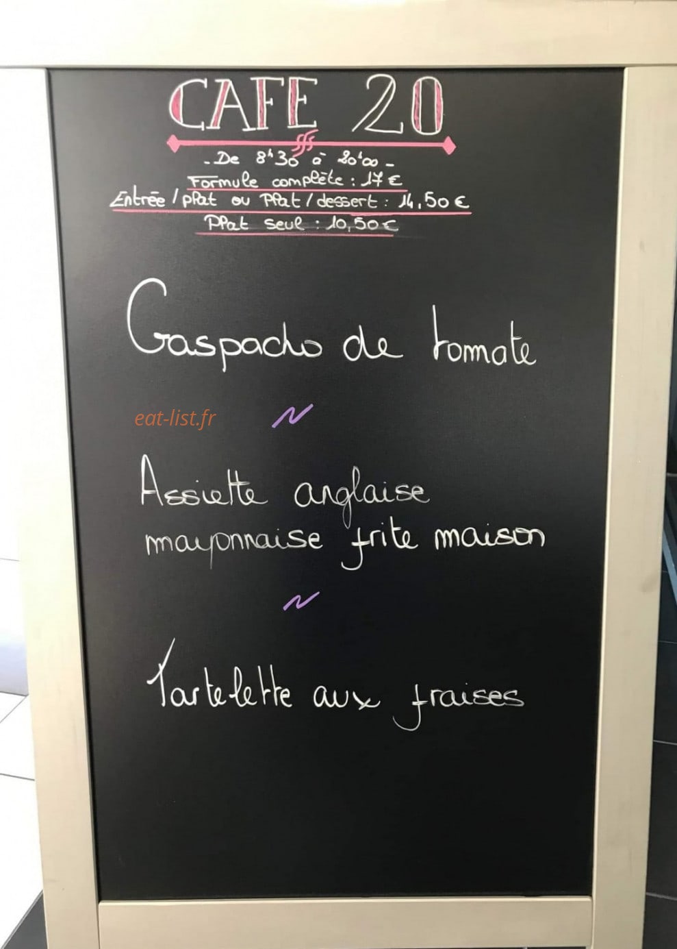 Café 20 — carte page 1