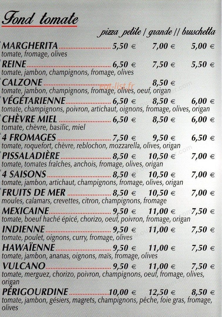 Love Pizza — carte page 2