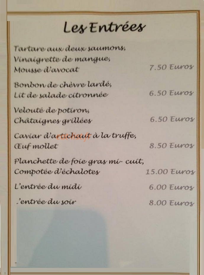 Chez Aristide — carte page 1