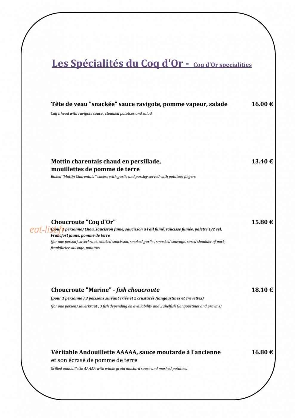 Le Coq D'or — carte page 3