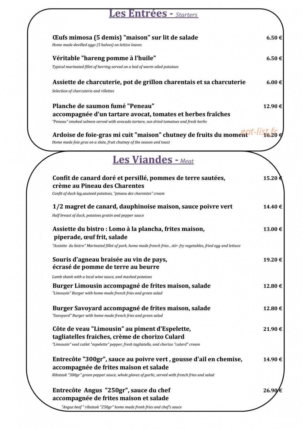 Le Coq D'or — carte page 6