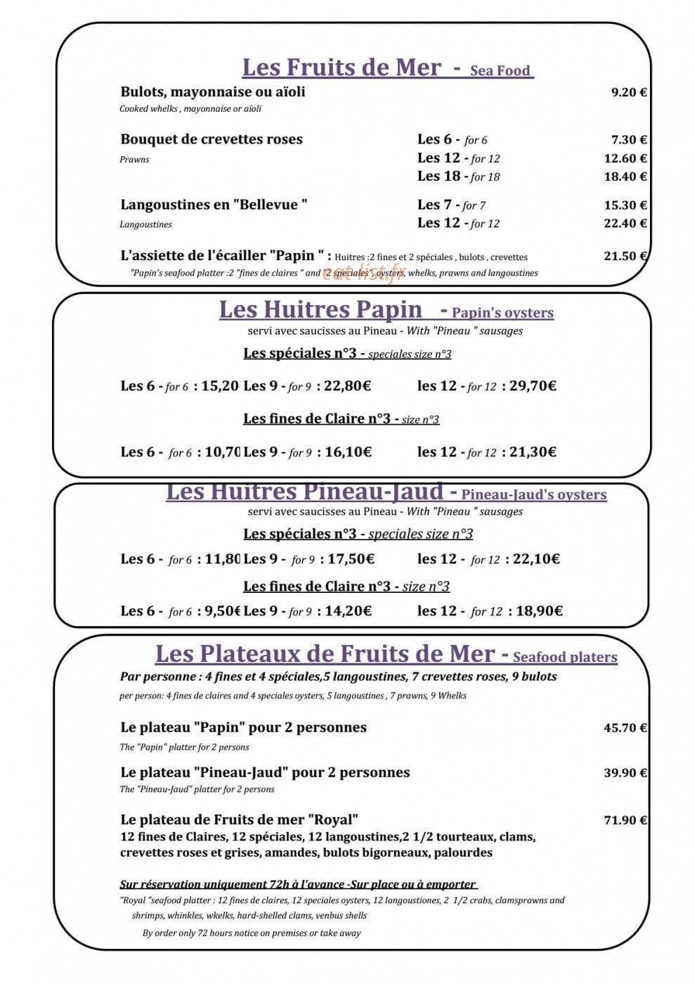 Le Coq D'or — carte page 4