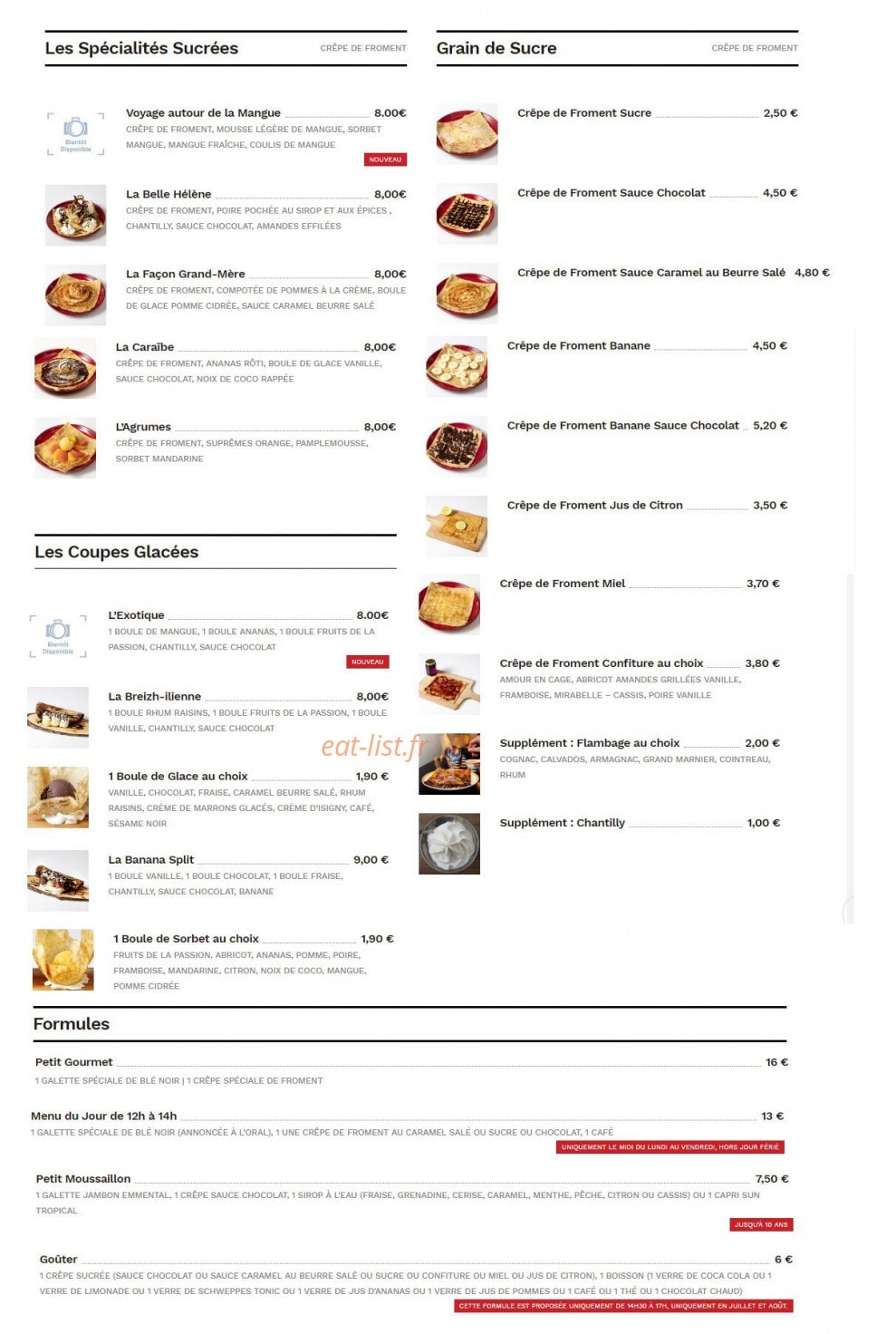 Carte et menu de Chez Françoise et Patrice à La Rochefoucauld-en-Angoumois — spécialité sucré, glaces, formules