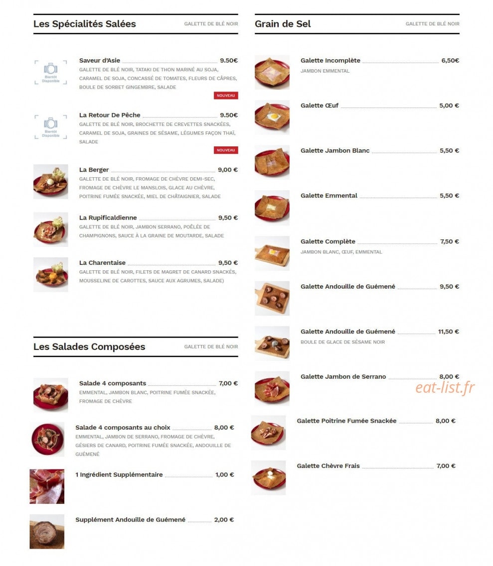 Carte et menu de Chez Françoise et Patrice à La Rochefoucauld-en-Angoumois — spécialités salés, salades