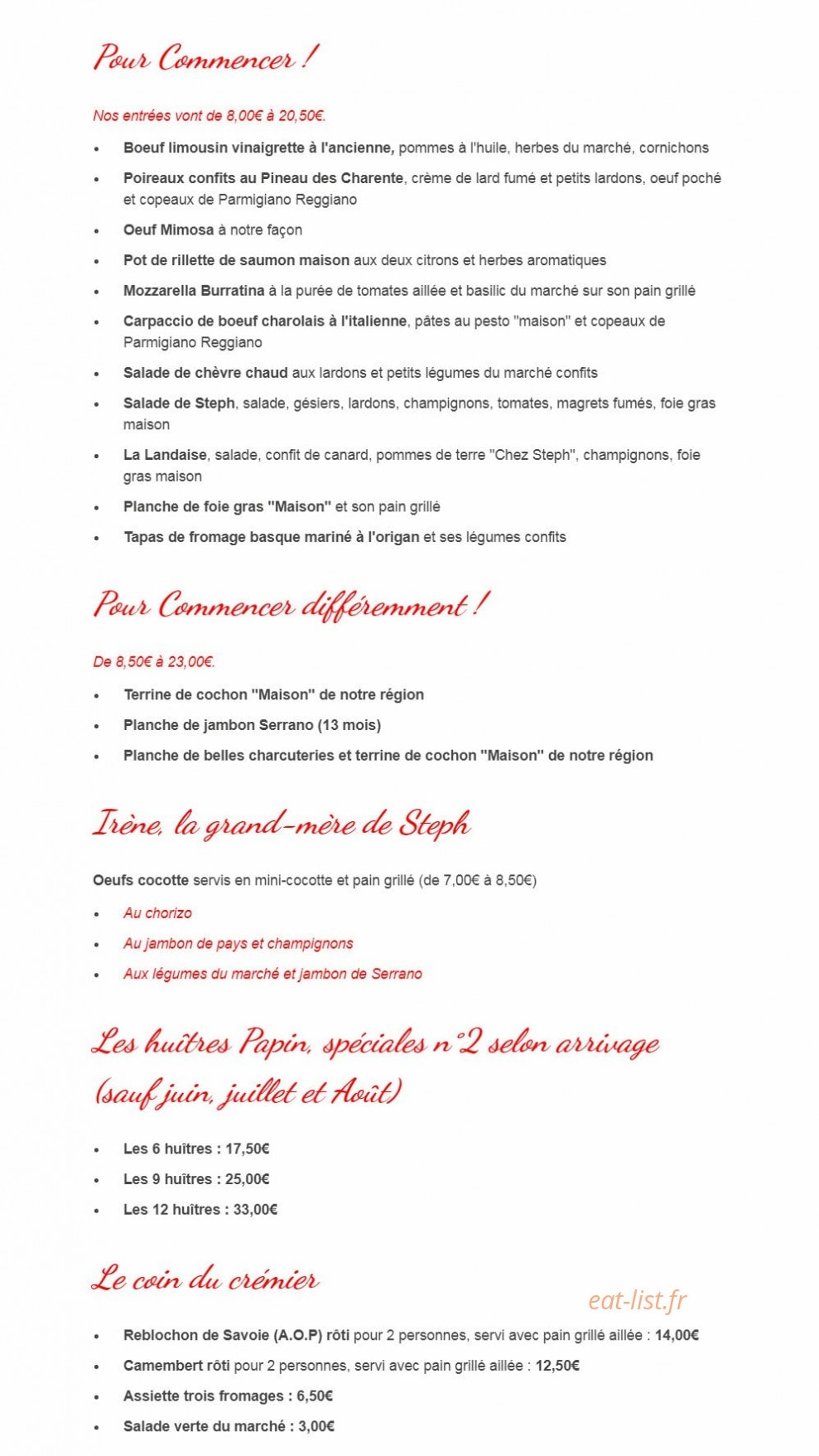 Chez Steph — carte page 1