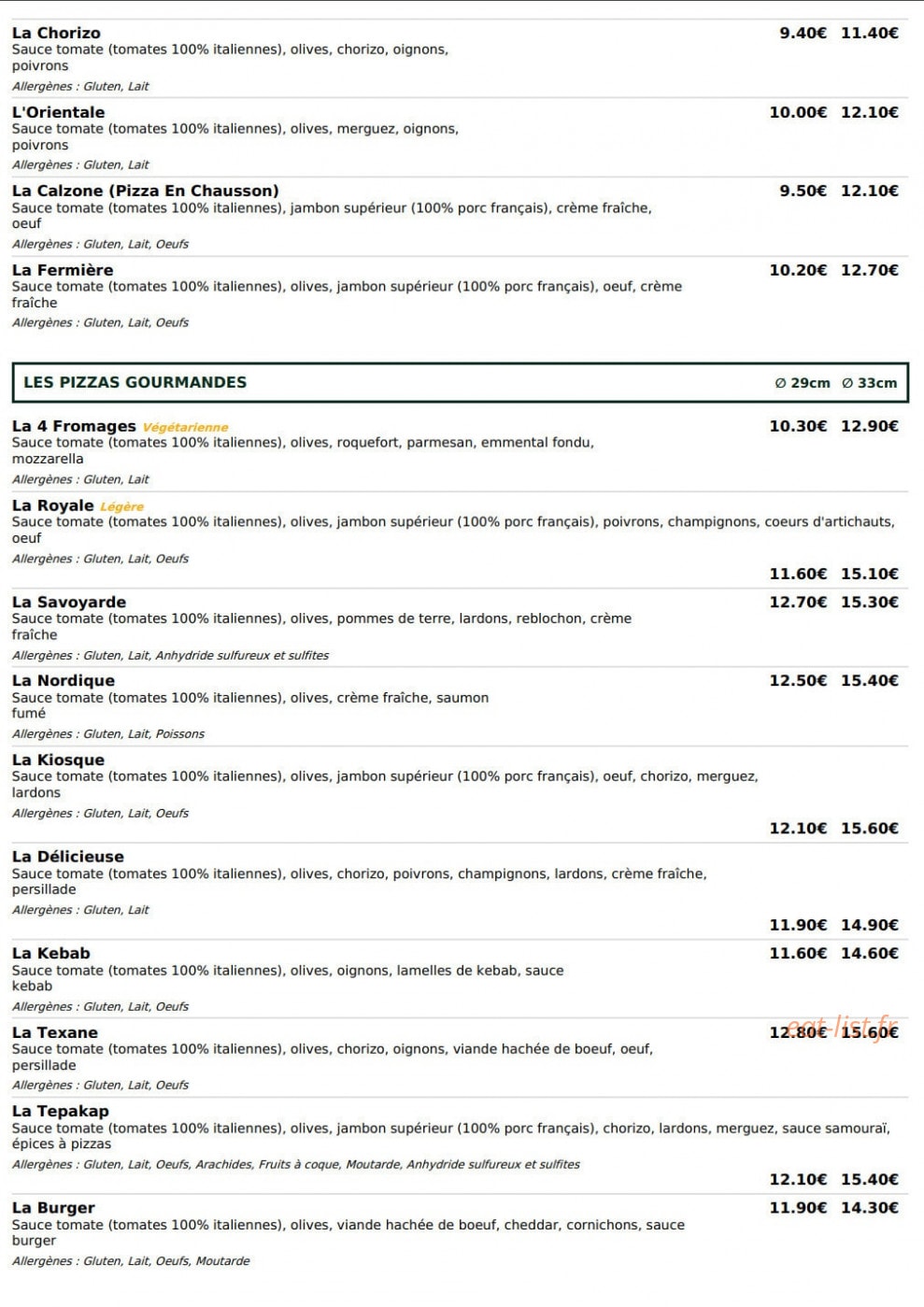 Le Kiosque à Pizzas — carte page 2