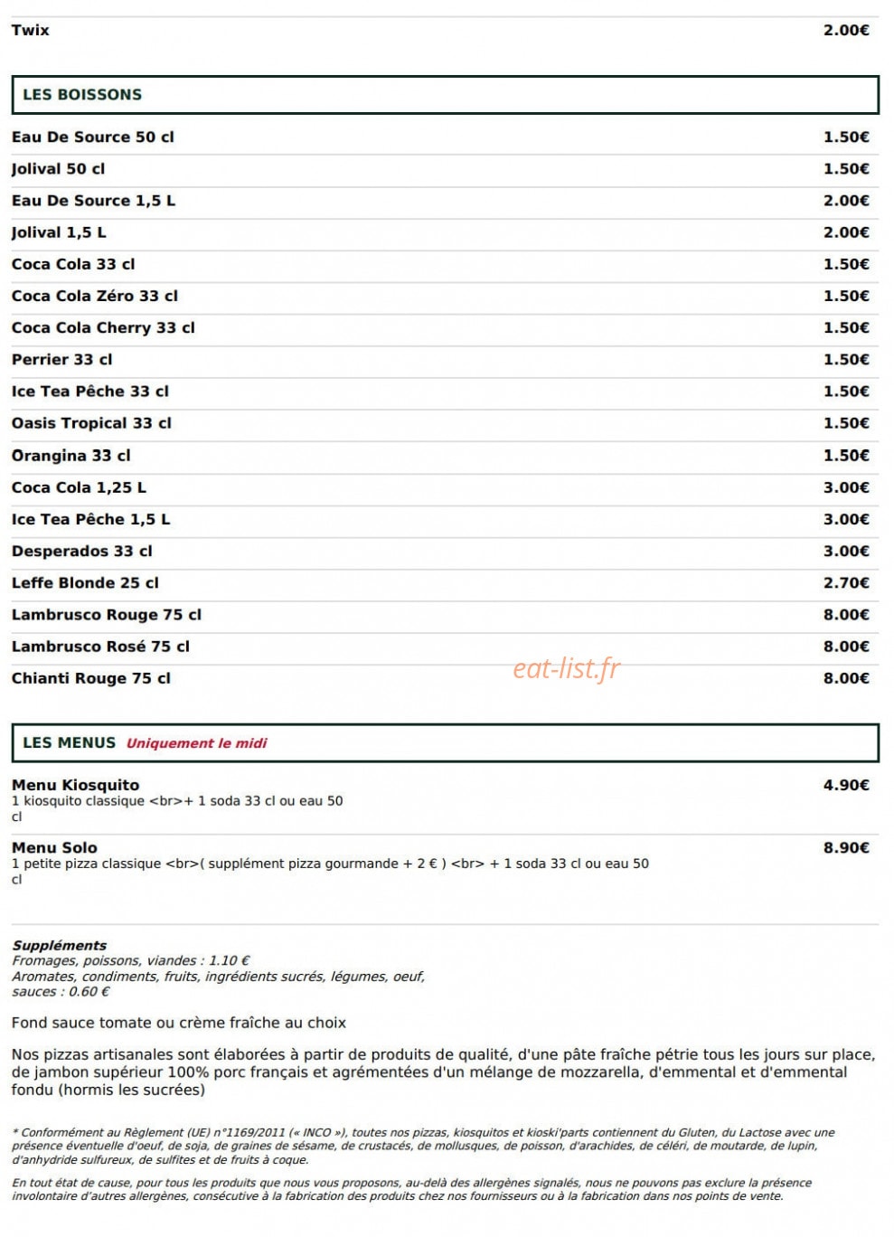 Le Kiosque à Pizzas — carte page 5