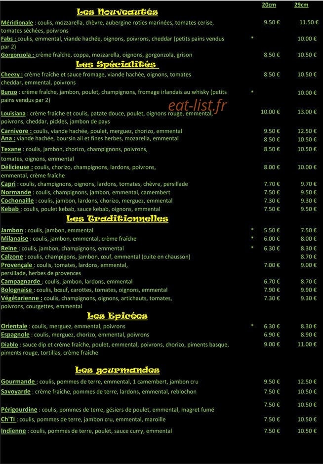 Pizza Chez Bozzo — carte page 1