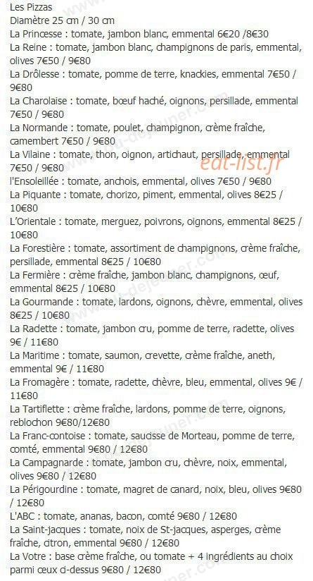 La grange aux pizzas — carte page 1