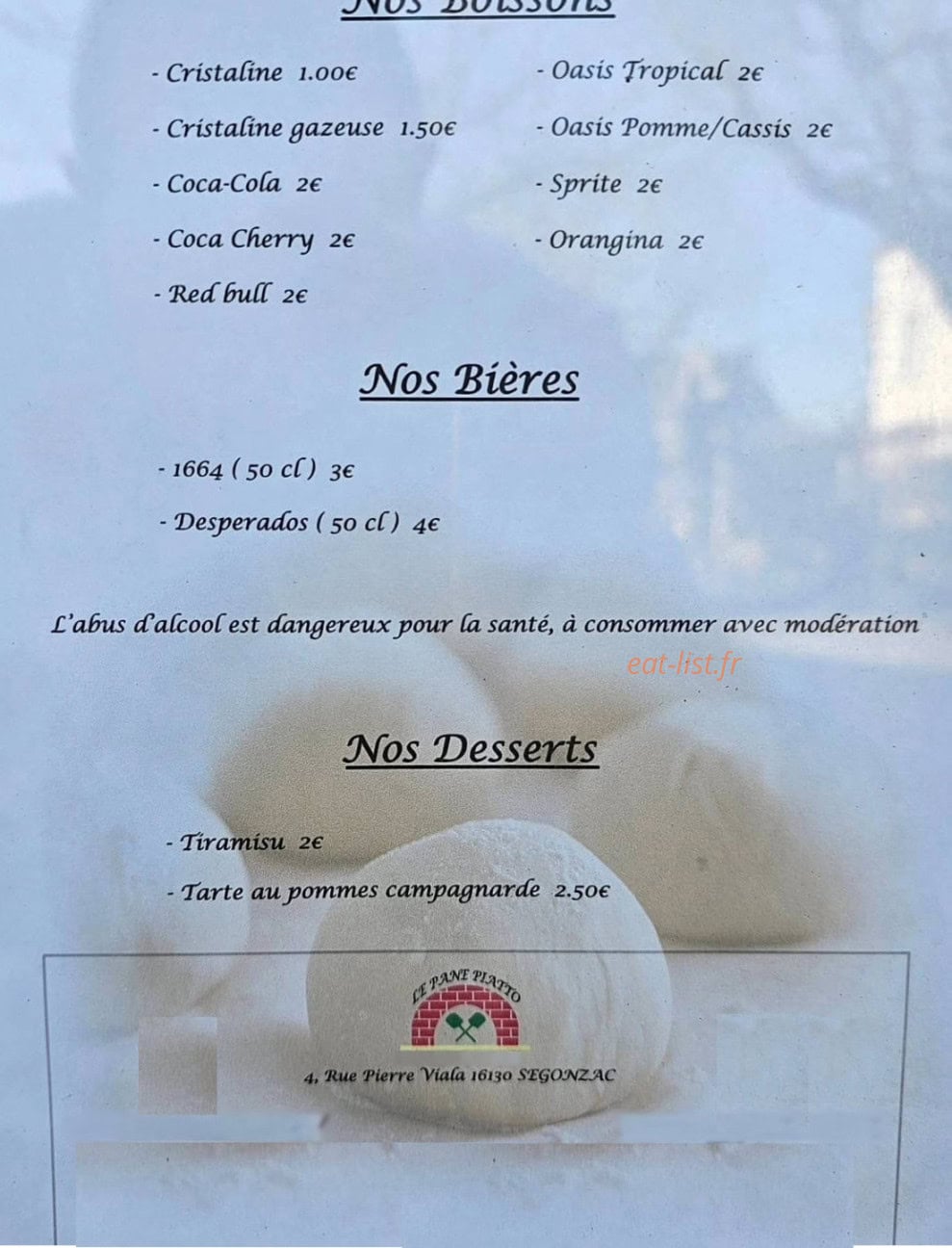 Le Pane Piatto — carte page 3