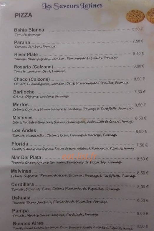 Les Saveur Latine — carte page 1