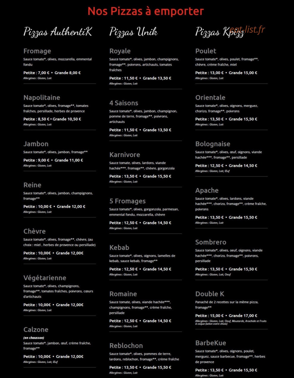 Kpizz — carte page 1