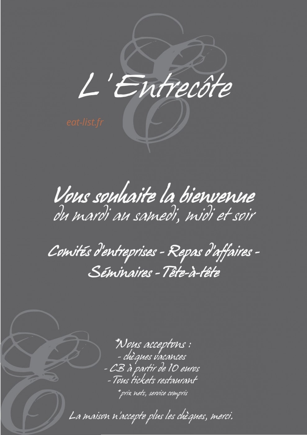L'Entrecote — carte page 1