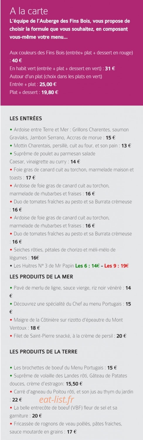 Auberge des fins bois — carte page 2
