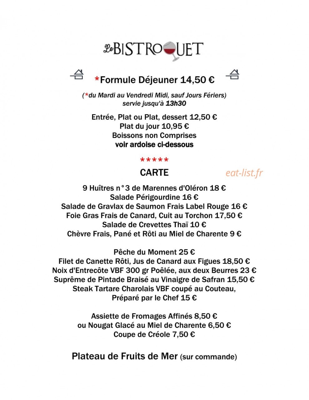 Le Bistroquet — carte page 1