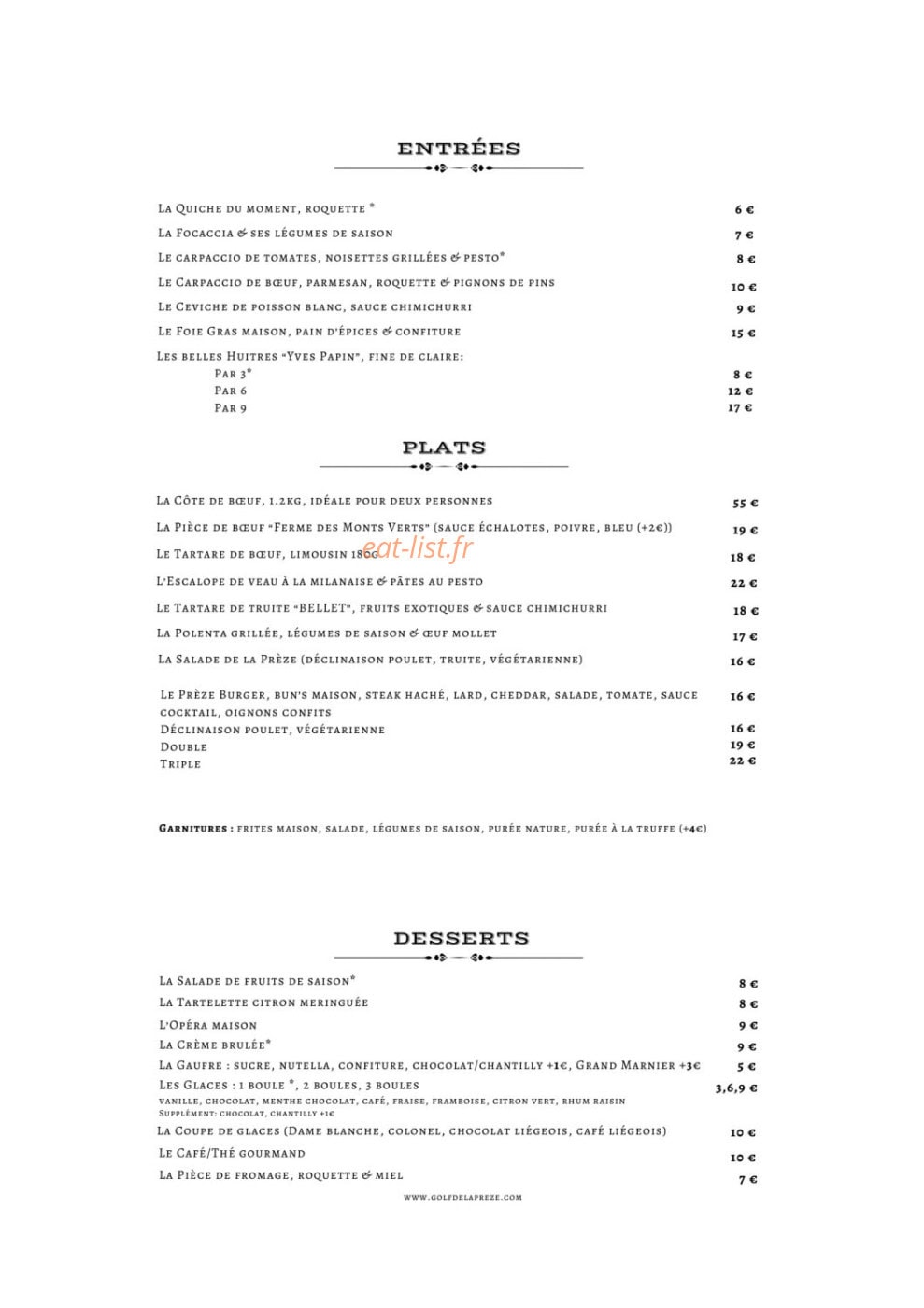Le Restaurant — carte page 1