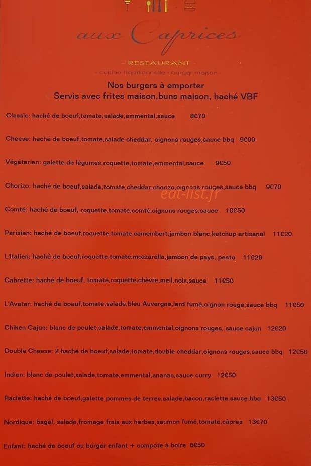 Aux Caprices — carte page 1