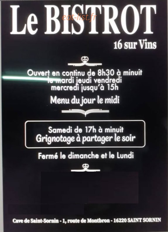 Le Bistrot 16 sur vins — carte page 1