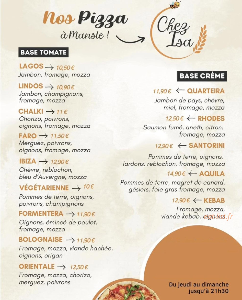 Chez Isa — carte page 1