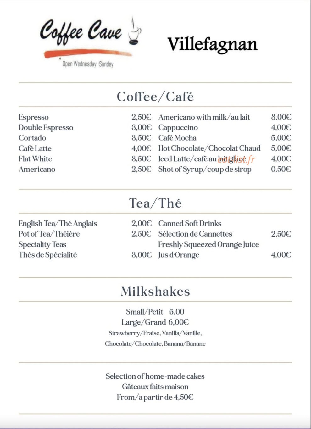 Coffee Cave — carte page 1