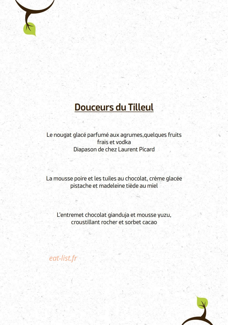 Carte et menu de Le Tilleul du Gourmet à Chasseneuil sur Bonnieure — Les douceurs du tilleul