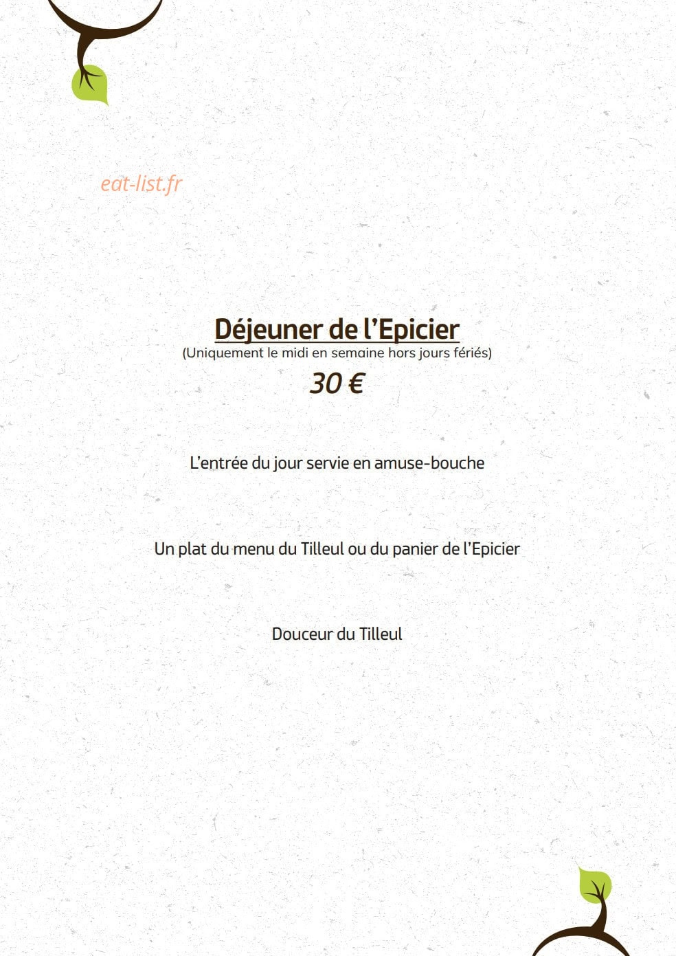 Carte et menu de Le Tilleul du Gourmet à Chasseneuil sur Bonnieure — Le déjeuner