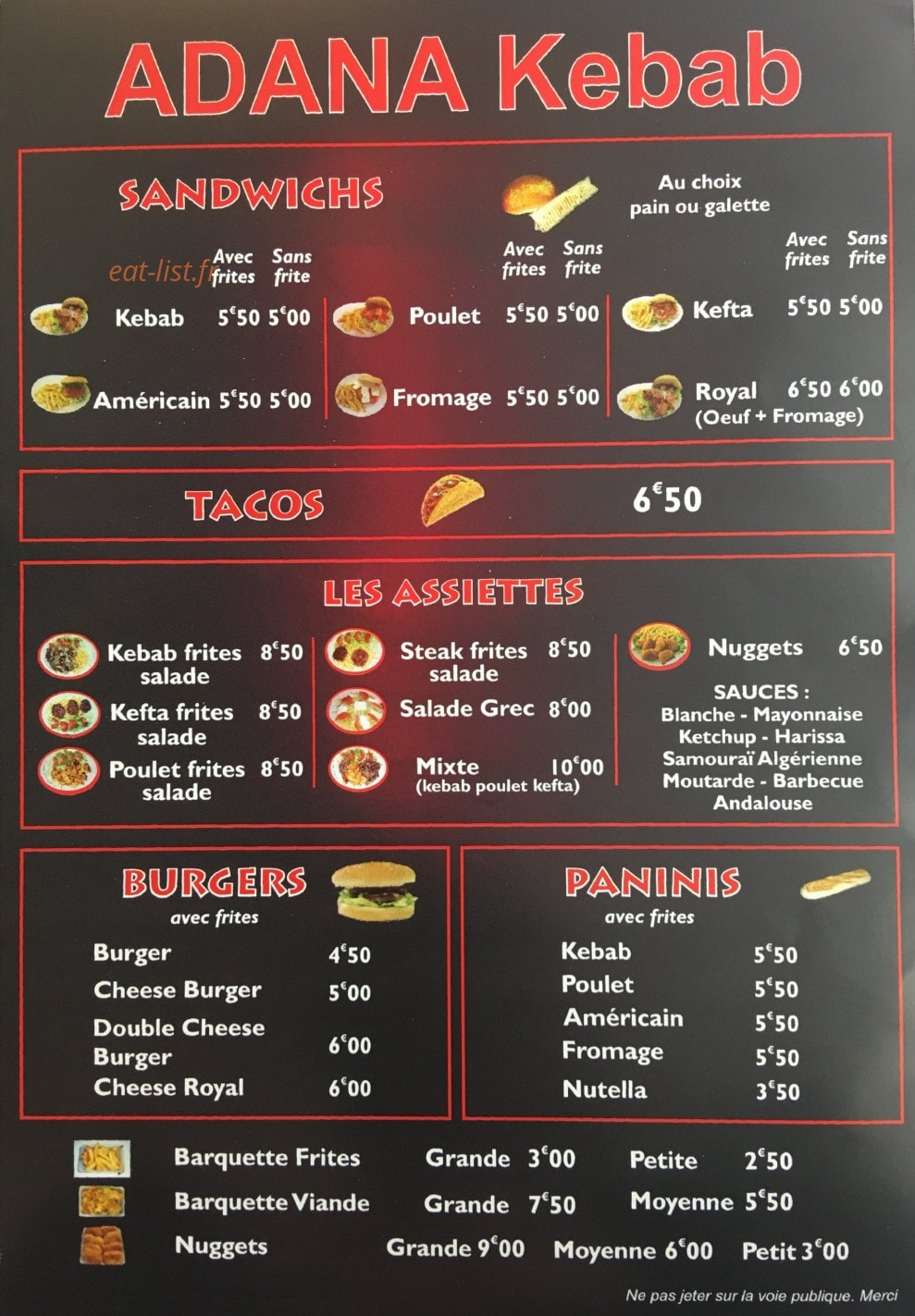 Adana Kebab — carte page 1