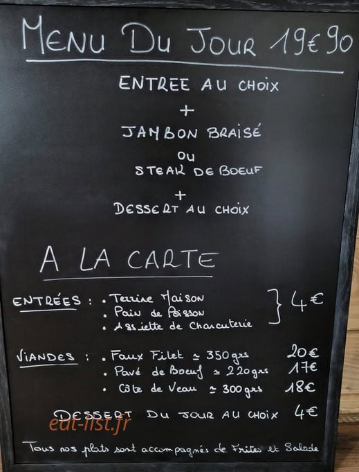 Carte et menu de La Brai'zières à Terres-de-Haute-Charente  — Exemple de menu