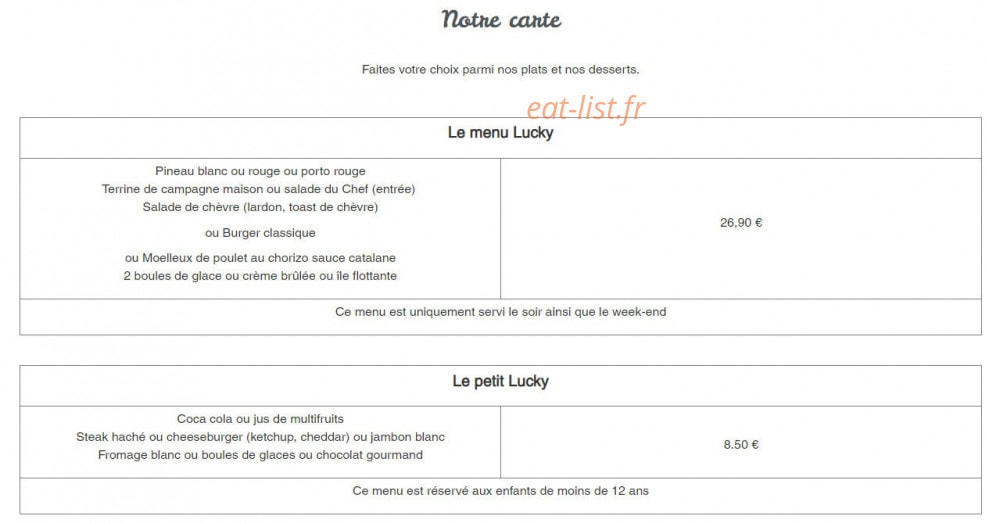 La Brasserie Lucky — carte page 1