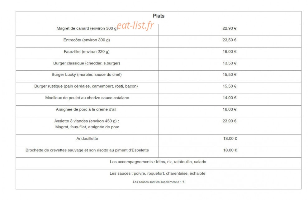 La Brasserie Lucky — carte page 2