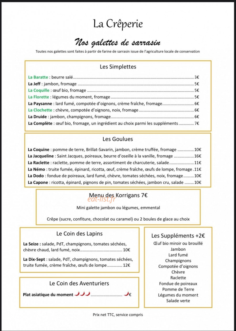 La Crêperie — carte page 1