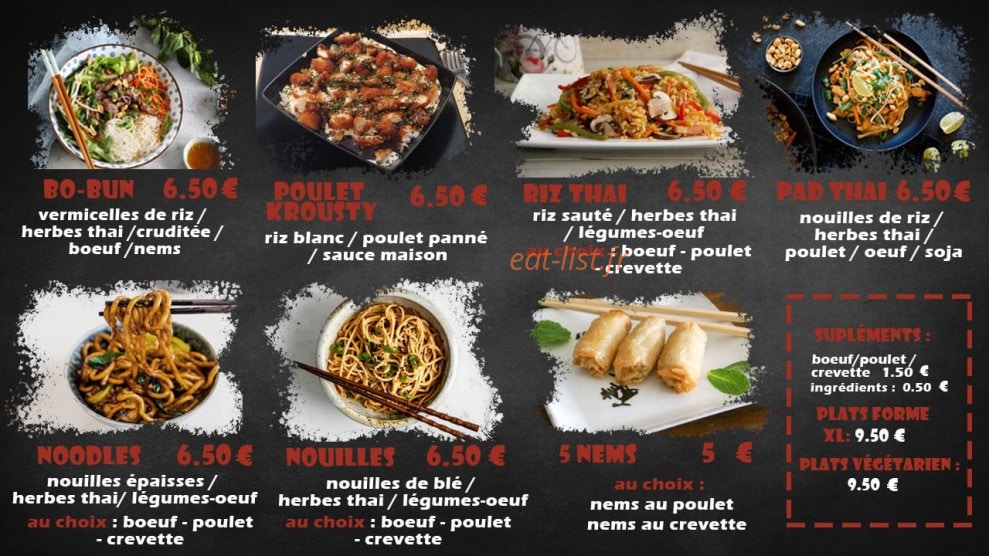 Carte et menu de Pattaya food à Barbezieux Saint Hilaire — Les plats à la carte