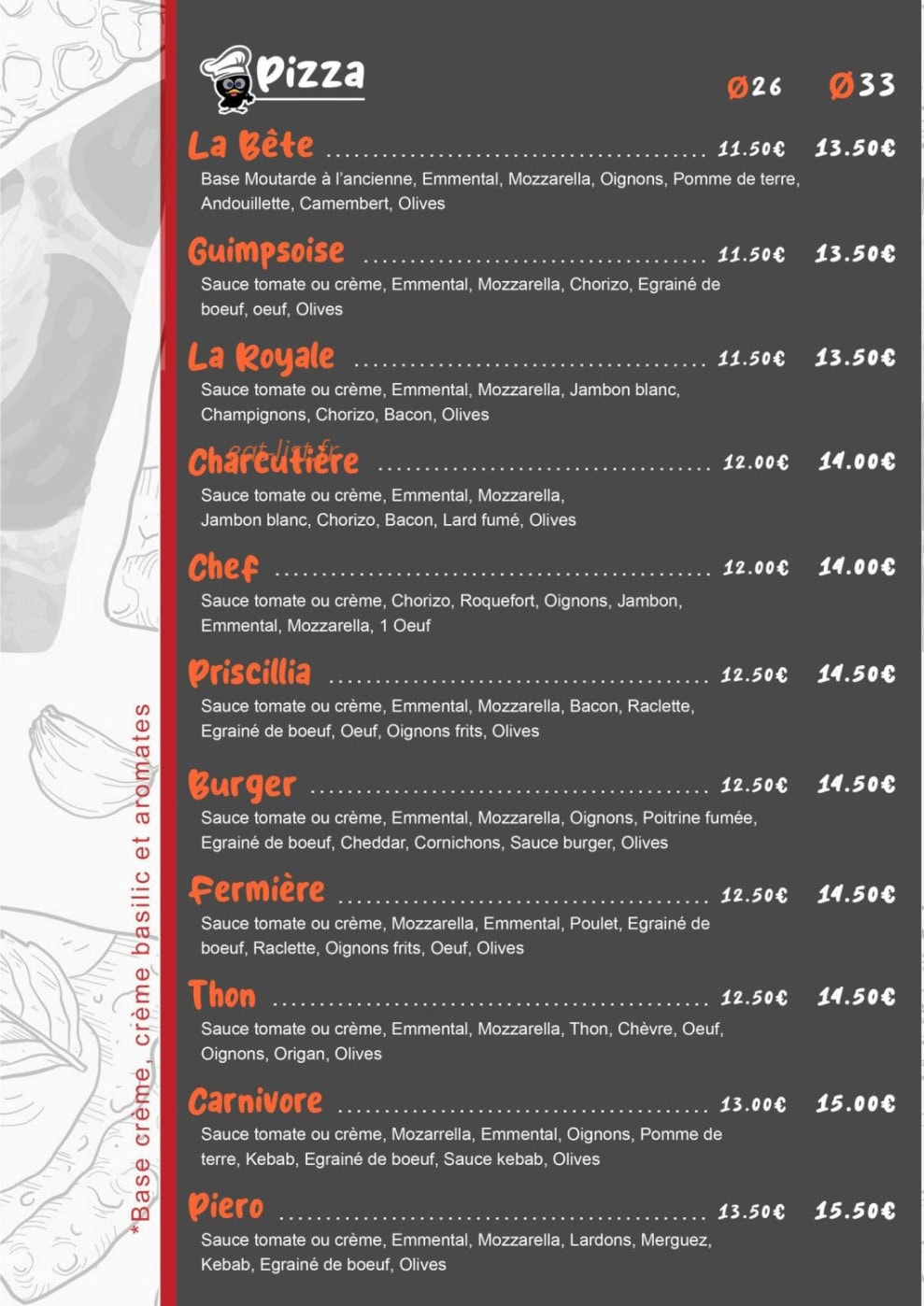 Cali's pizza — carte page 2