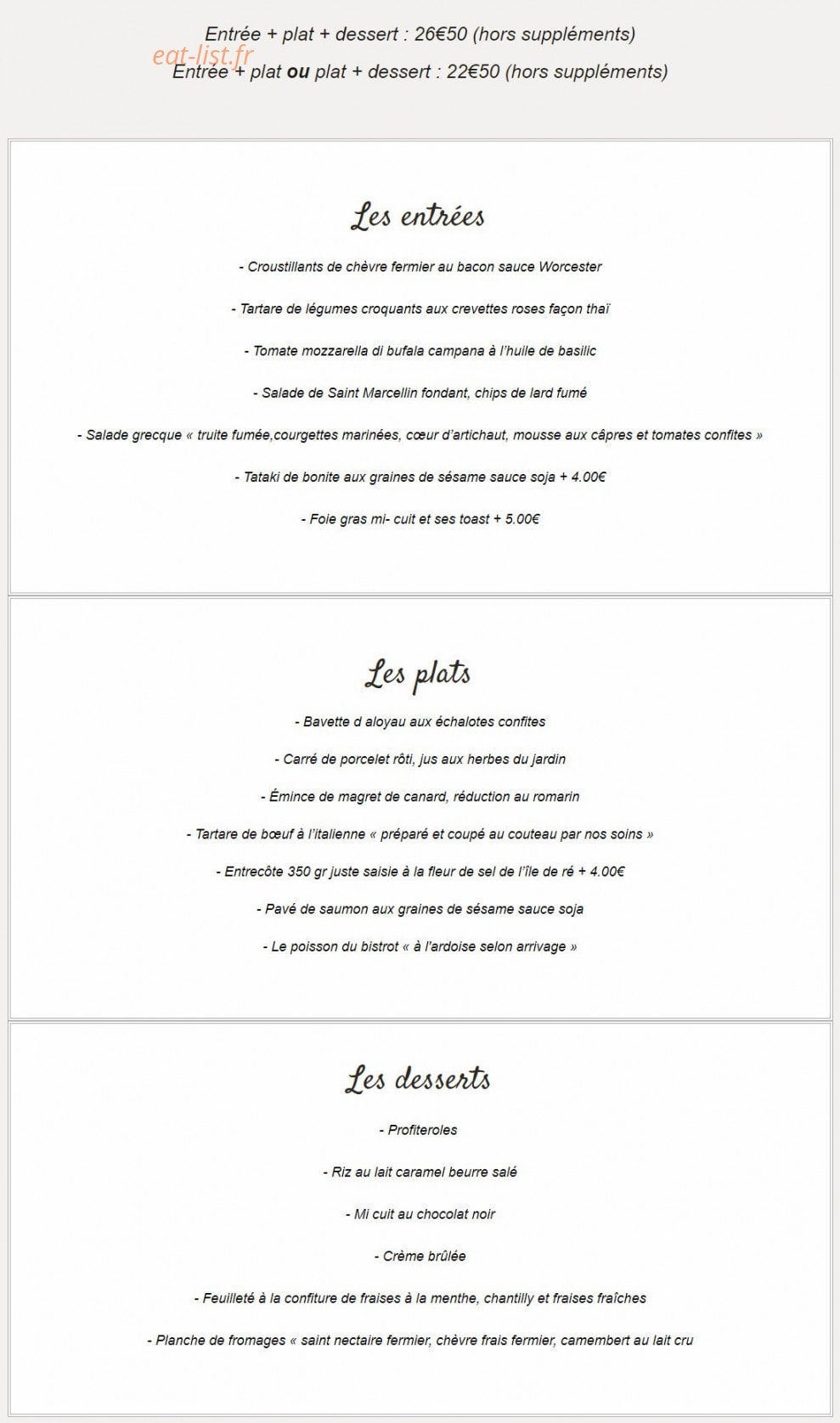 L'Auberge de l'Abbaye — carte page 1