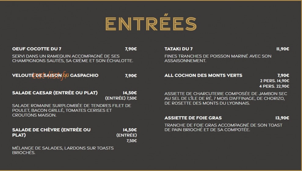 Brasserie Le 7 — carte page 1