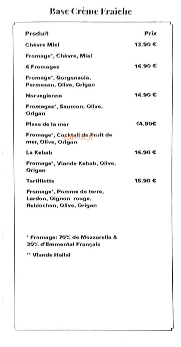 Carte et menu de Le Brévillois à Breville — Les pizzas crèmes
