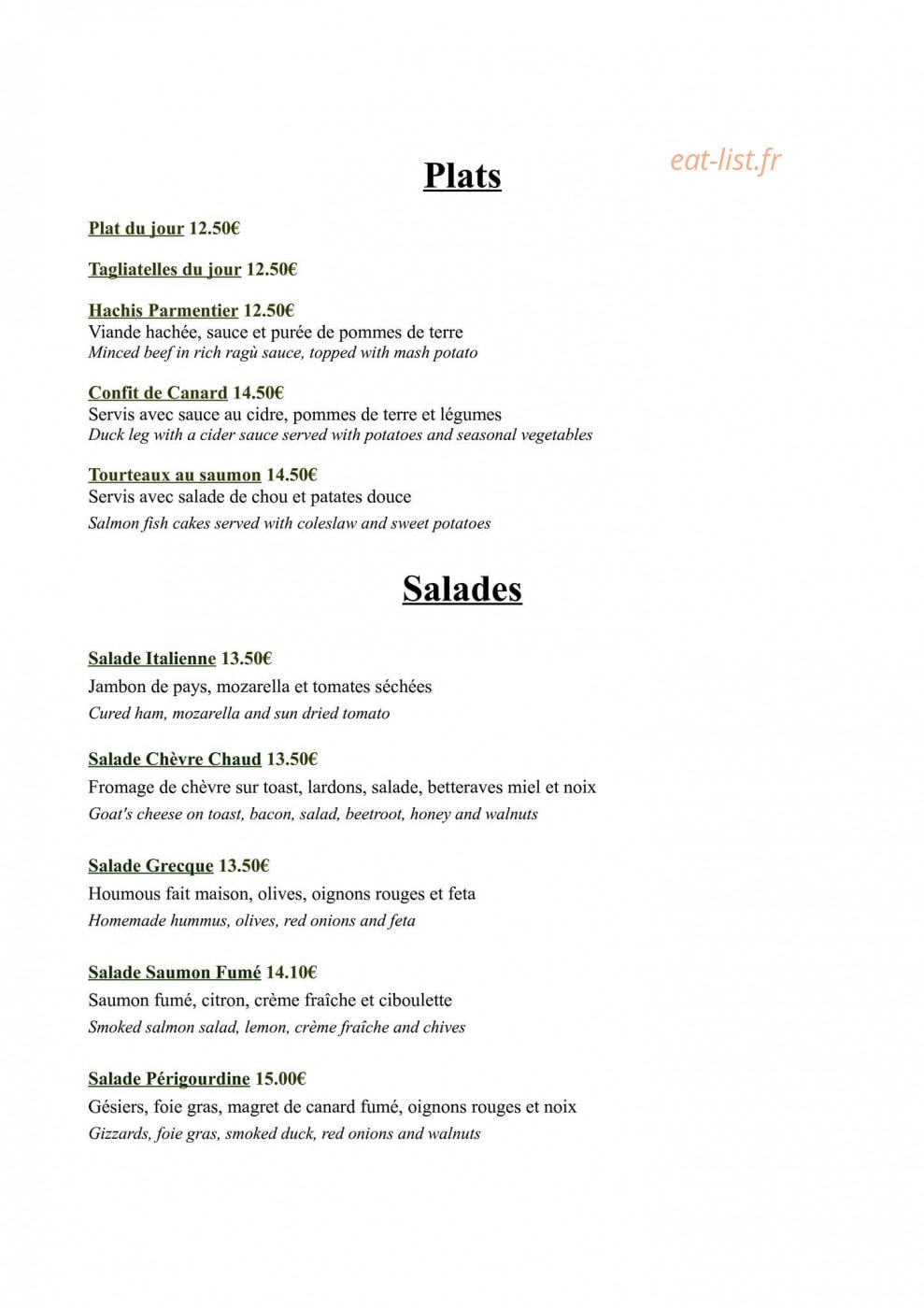 Crêperie de la Source — carte page 2