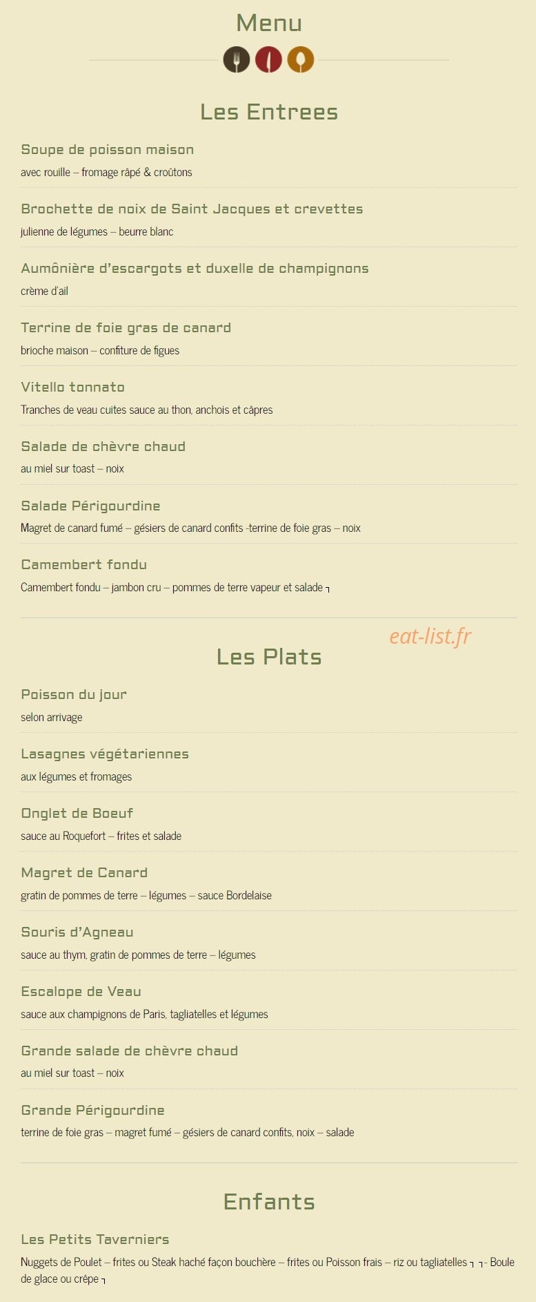 La Taverne — carte page 1