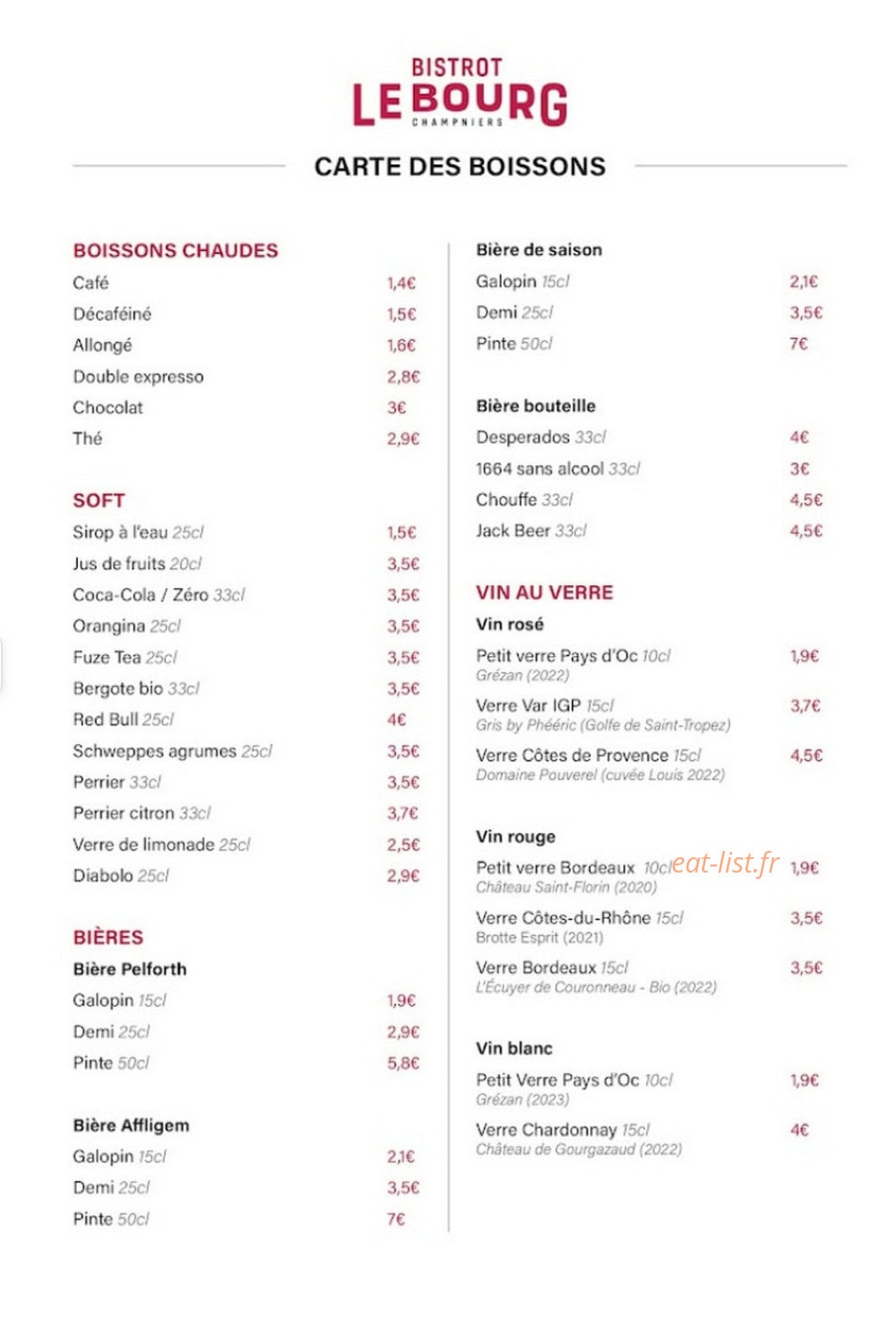 Bistrot Le Bourg — carte page 1