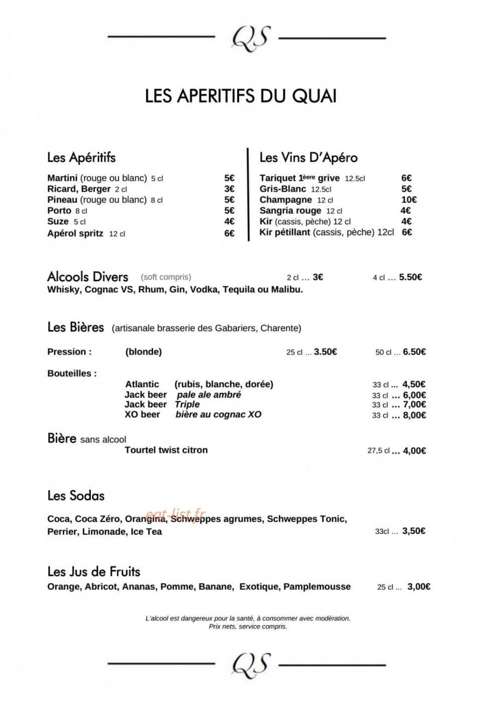 Restaurant Quai Sud — carte page 2
